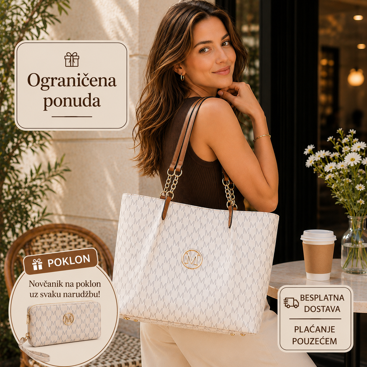 【50% POPUSTA】Elegantna torba za rame 2026 – ograničena ponuda: uz torbu dobivate novčanik gratis